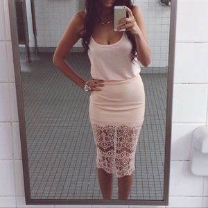 Coral pink colored textured midi lace skirt